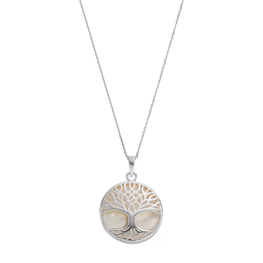 Sterling Silver Mother-of-Pearl Tree of Life Disc Pendant, Women's, Size: 18", White Product Image