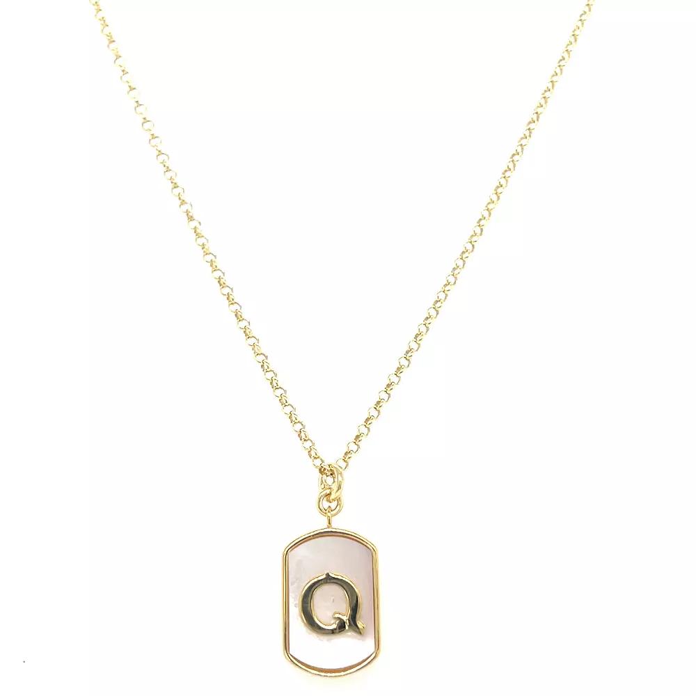 Meshmerise 18k Gold Over Silver Mother-Of-Pearl Initial Dog Tag Necklace, Women's, Size: 16-18" ADJ, Gold Tone Q Product Image