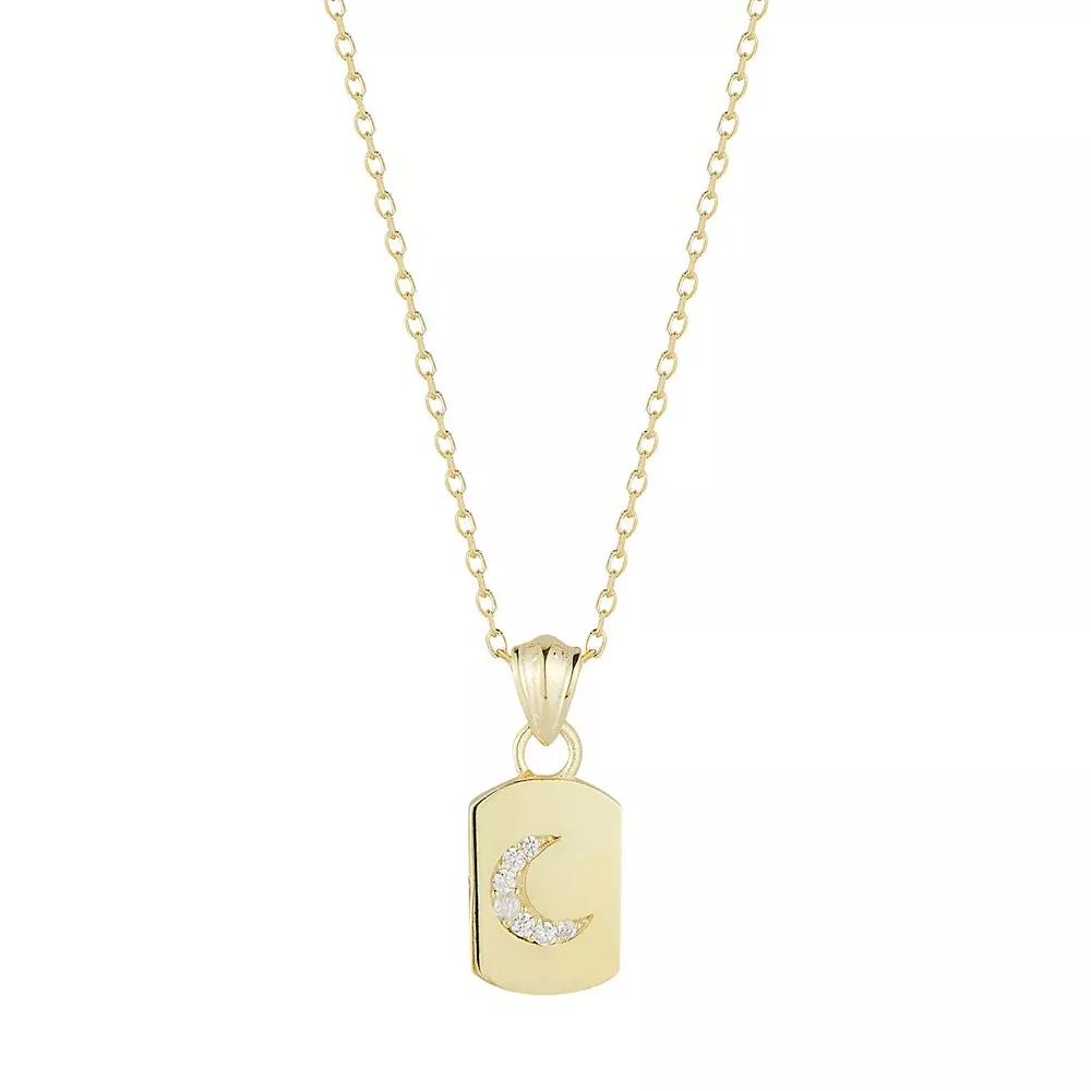 Sunkissed Sterling Cubic Zirconia Crescent Moon Dog Tag Pendant Necklace, Women's, Gold Tone Product Image