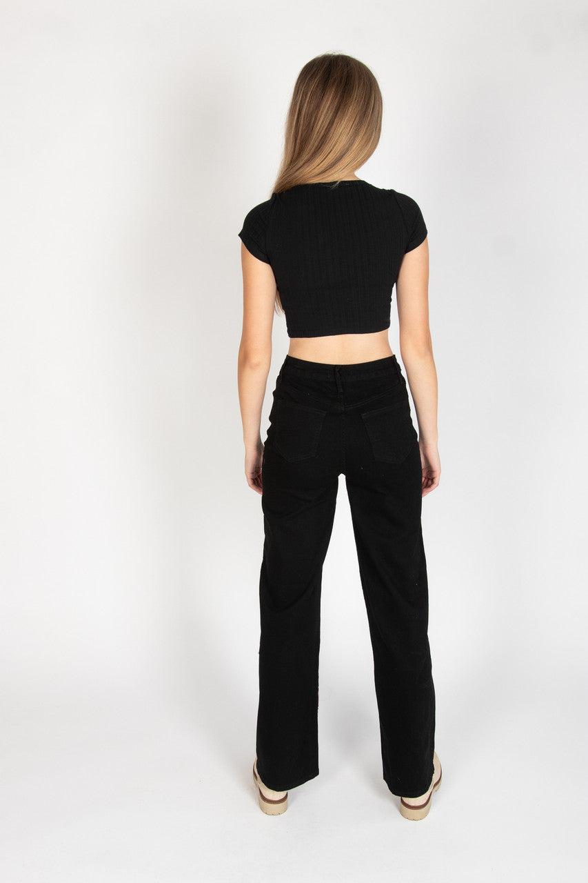 Black Button Down Crop Tee Product Image