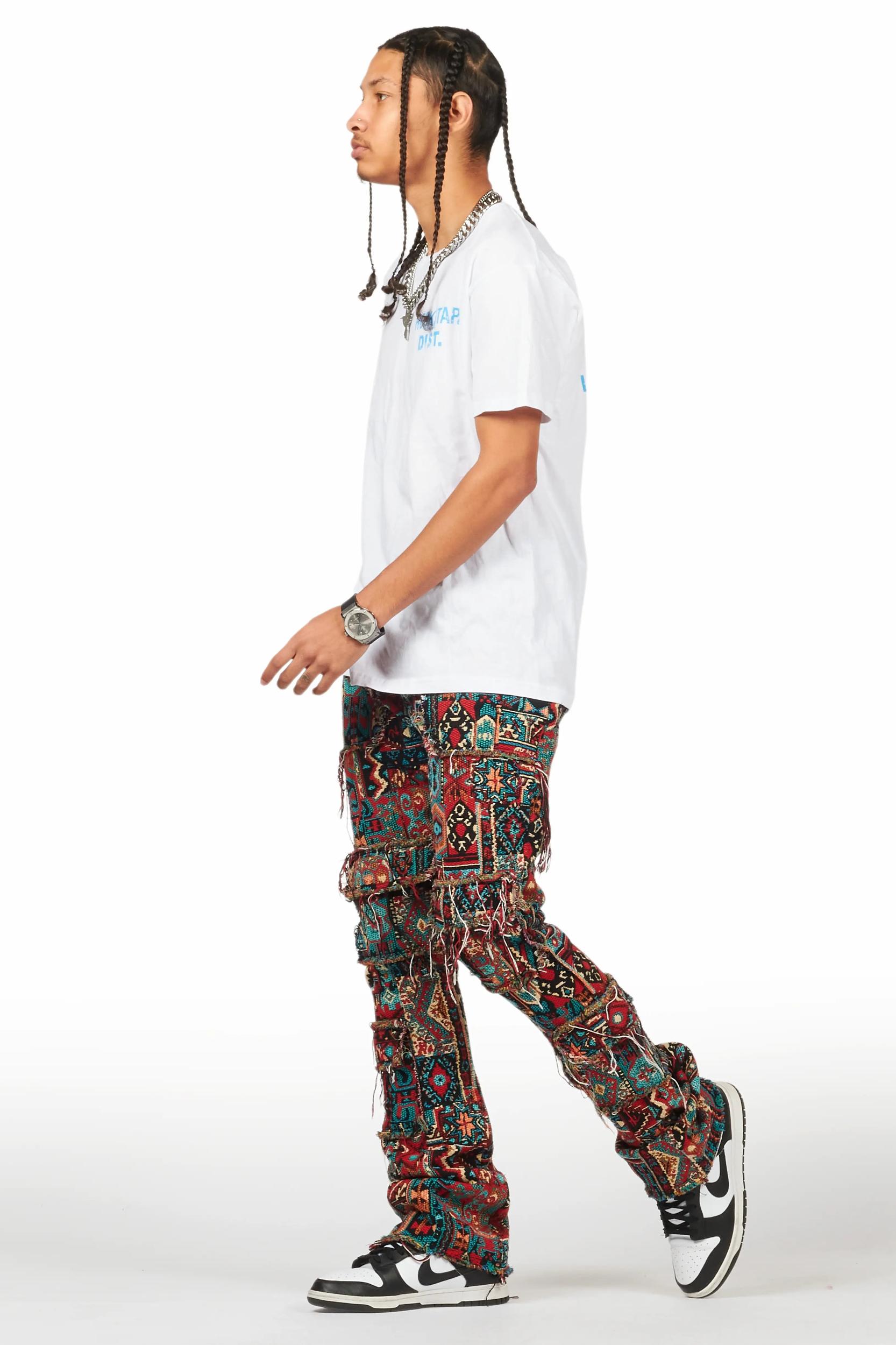 Tayami Tapestry Aqua Cargo Stacked Flare Jean Male Product Image