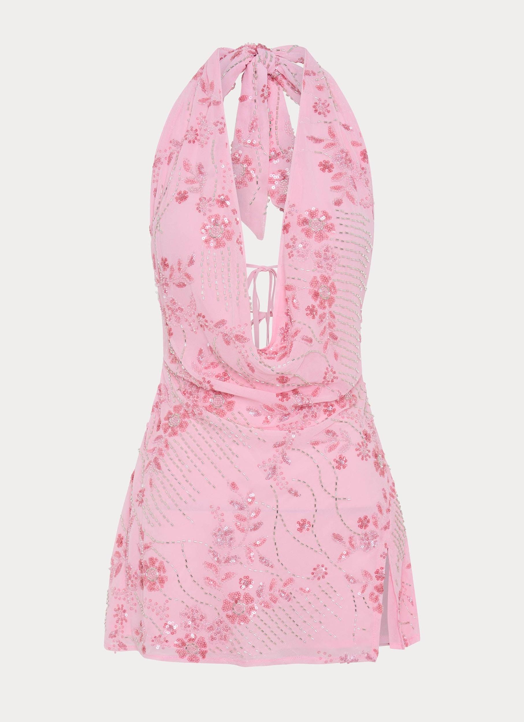 Cinzia Beaded Mini Dress - Pink Product Image