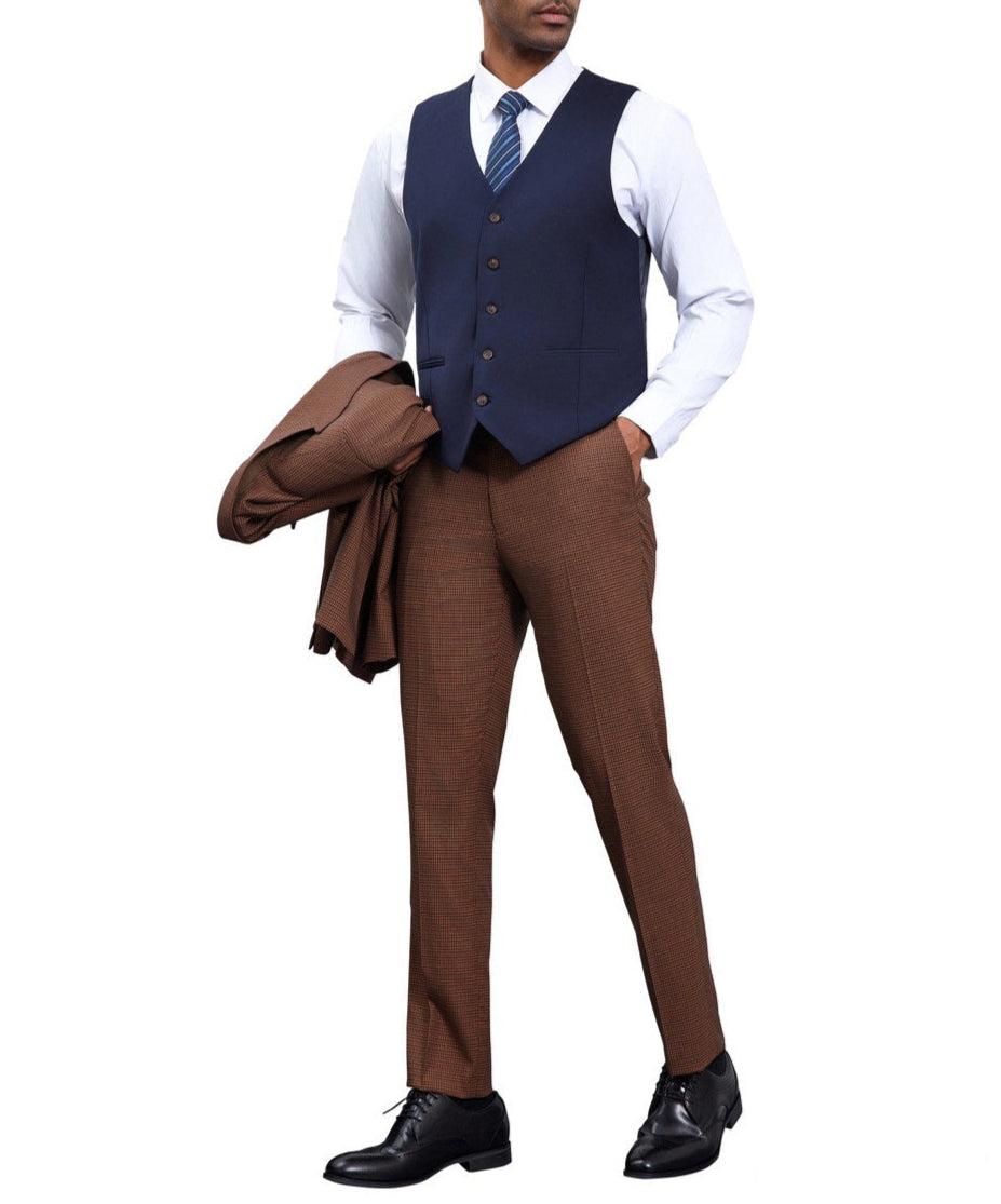 Stacy Adams - 3 Piece Suit Glen Plaid Hybrid Fit Peak Lapel in Brown Product Image