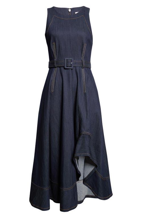 CINQ À SEPT Zelda Belted Asymmetric Sleeveless Denim Midi Dress In Indigo Product Image