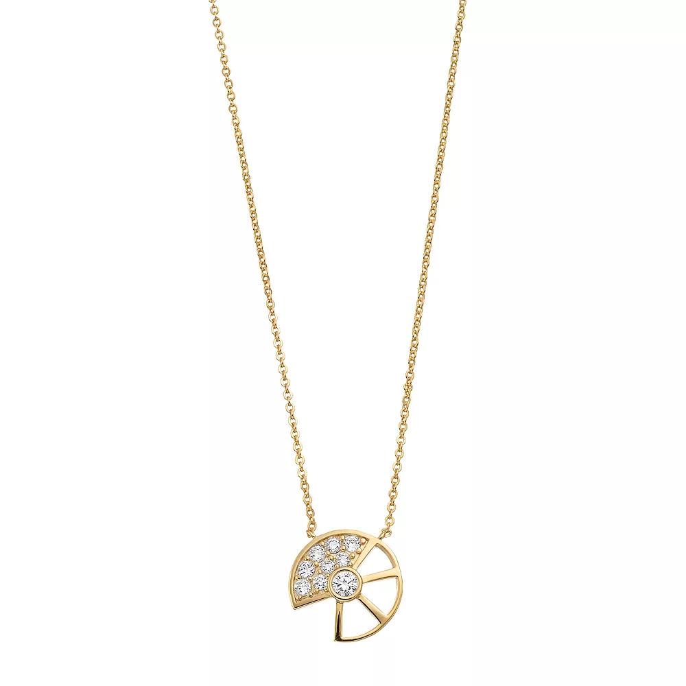 Sterling Silver 14k Gold Plated Cubic Zirconia Abstract Shell Necklace, Womens Gold Tone Product Image