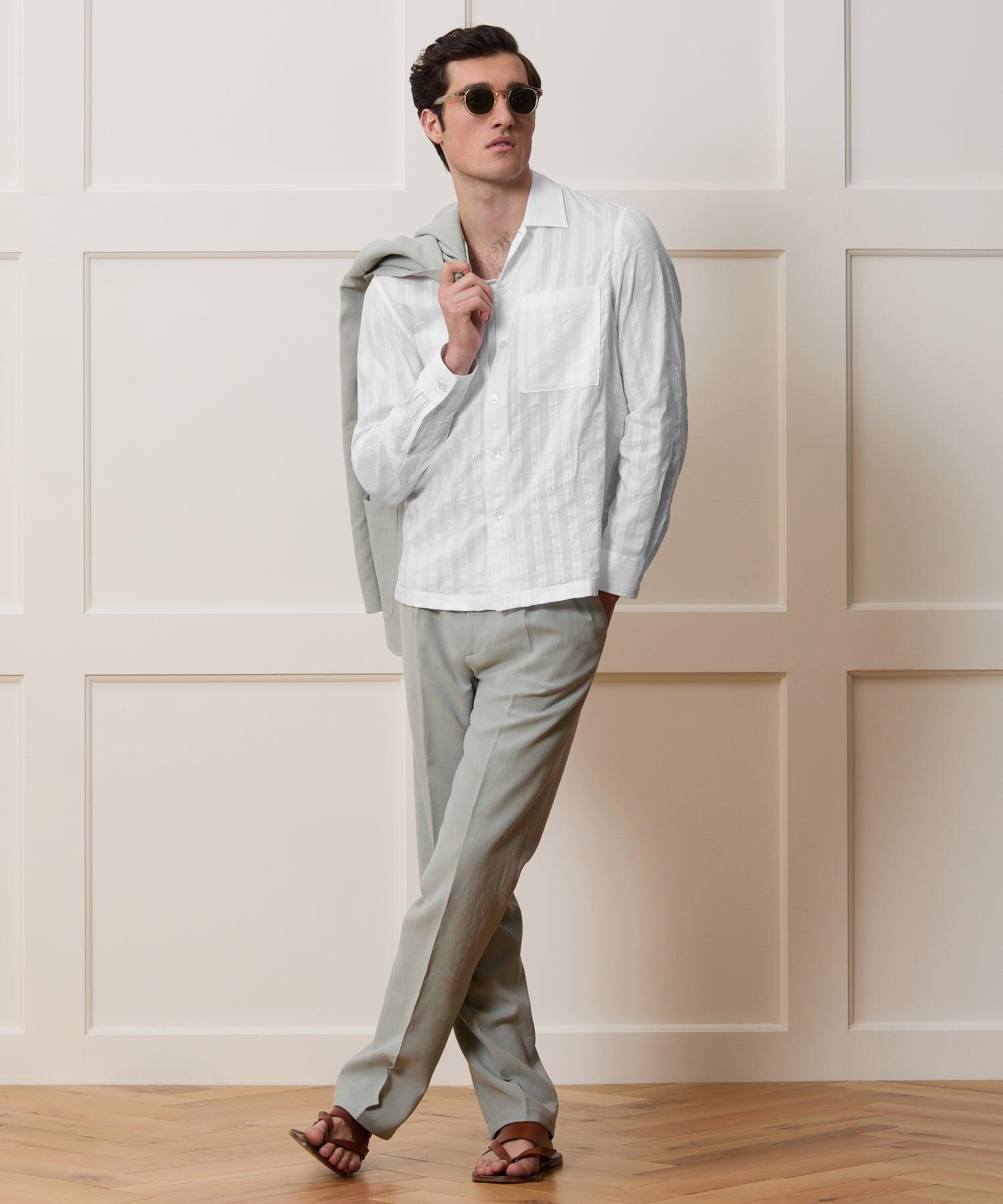 Relaxed Cotton-Silk Jacquard Camp Collar Shirt Product Image