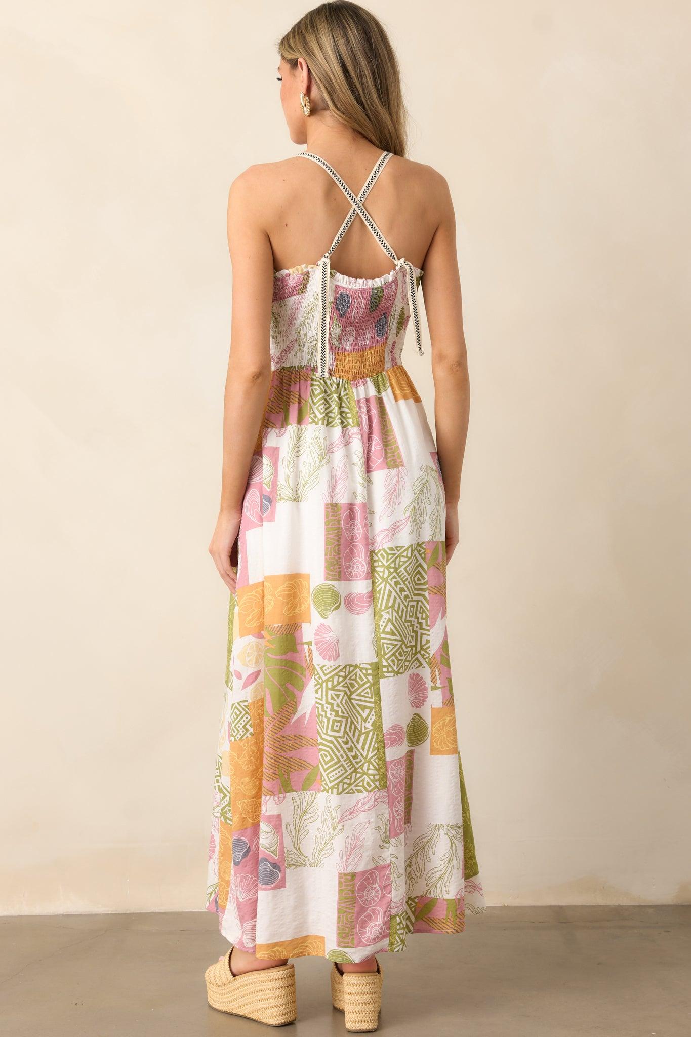 Trip To The Shore Ivory Patchwork Print Maxi Dress Product Image