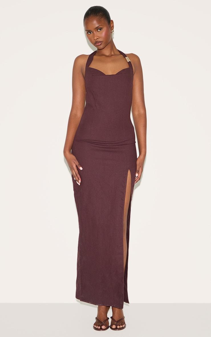 Chocolate Woven Halterneck Maxi Dress Product Image