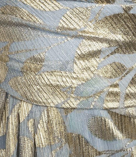 Adrianna Papell Plus Size V-Neck Flutter Sleeve Foil Leaf Printed Gown Product Image