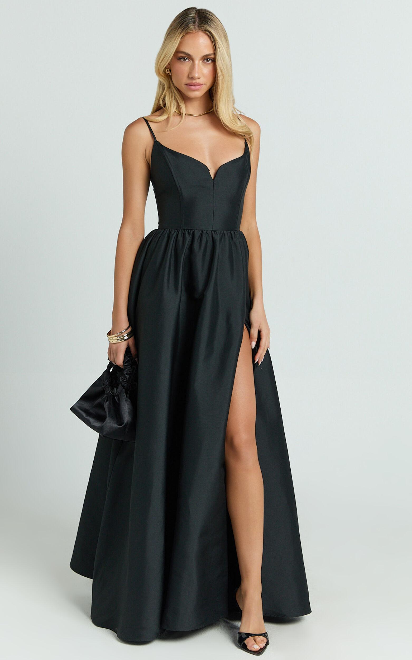 Kali Maxi Dress - Sweetheart Fit And Flare High Split Dress in Black Product Image