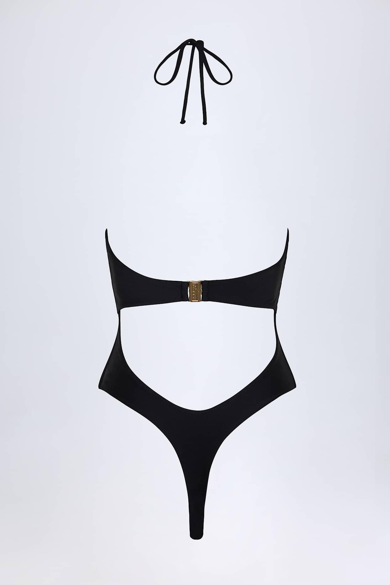 Cut-Out Hardware-Detail Swimsuit in Black Product Image