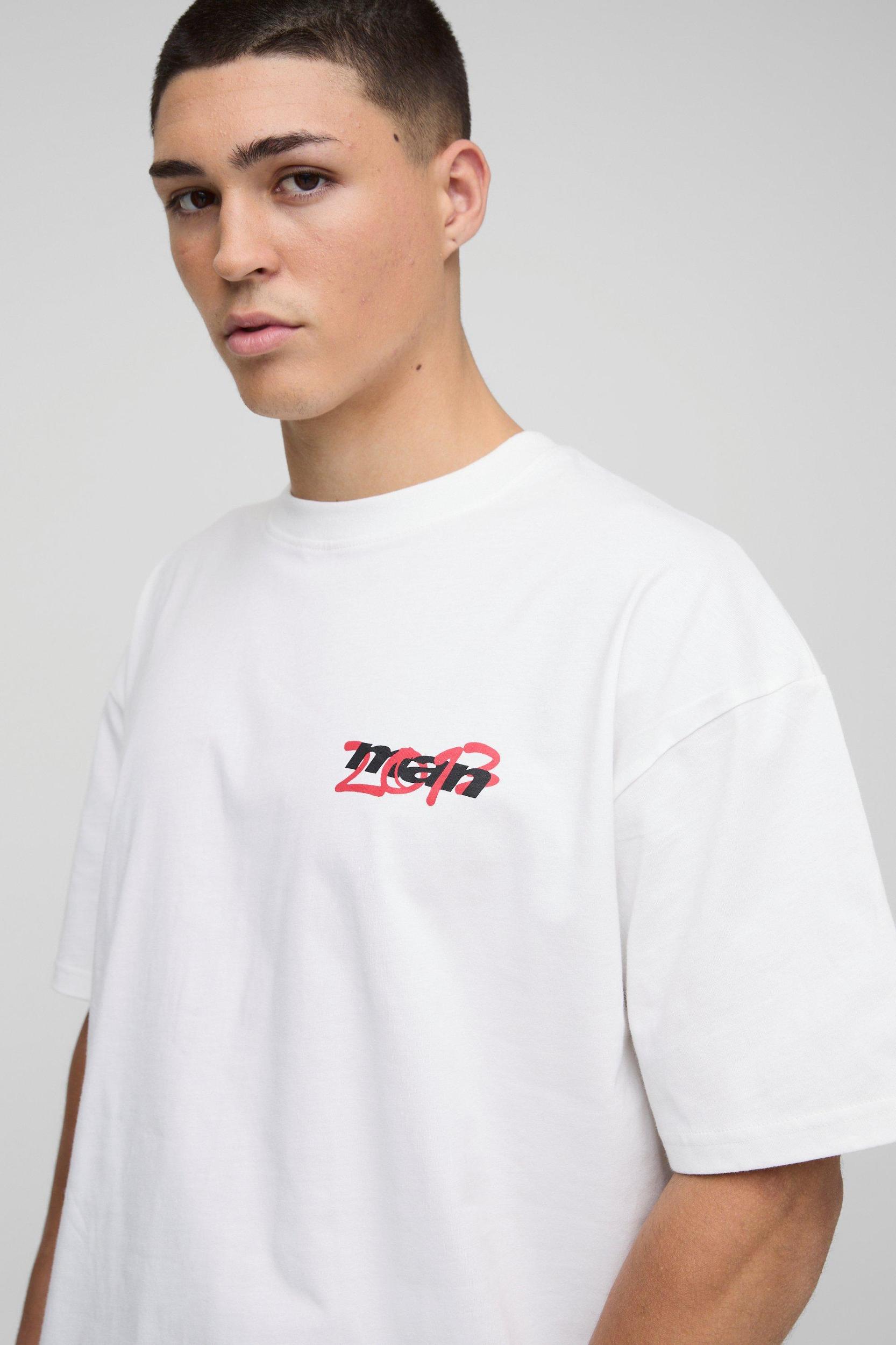 Oversized Official Man Graffiti Over The Seams Printed T-Shirt | boohooMAN USA Product Image