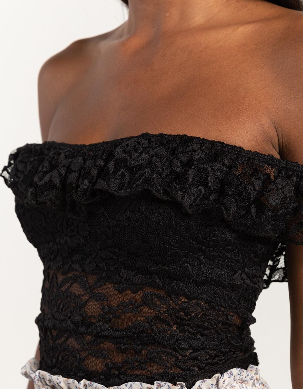 WEST OF MELROSE Lace Ruffle Womens Top - BLACK Product Image