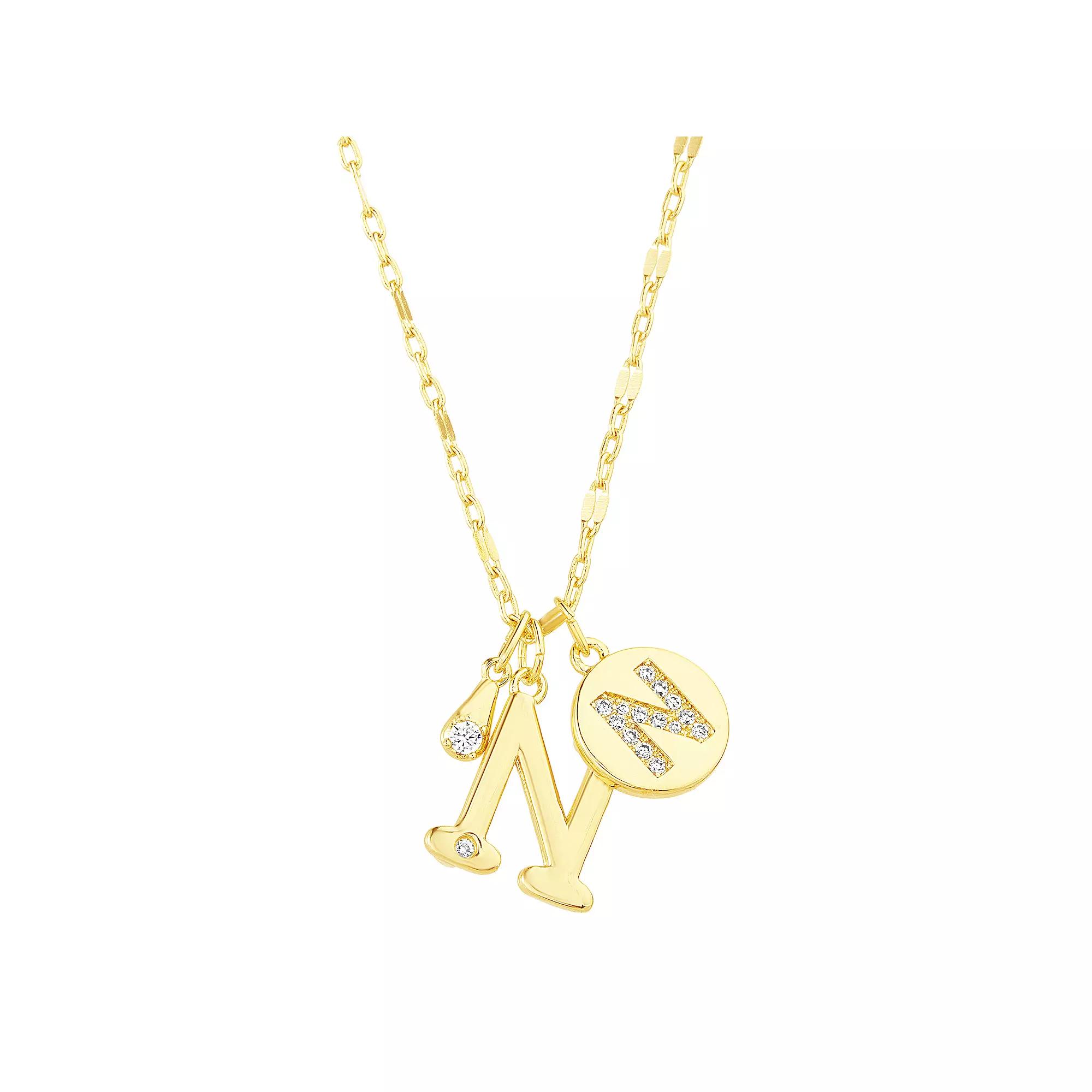 Paige Harper 14k Gold Flash Plated V-Cluster Initial & Cubic Zirconia Charm Necklace, Womens Gold Tone N Product Image