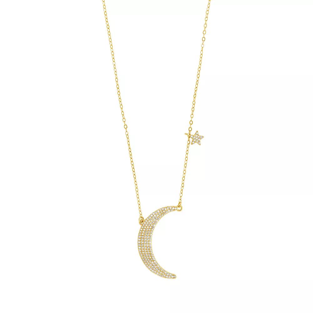 MC Collective Cubic Zirconia Crescent Moon & Star Charm Necklace, Women's, Size: 16", Gold Tone Product Image
