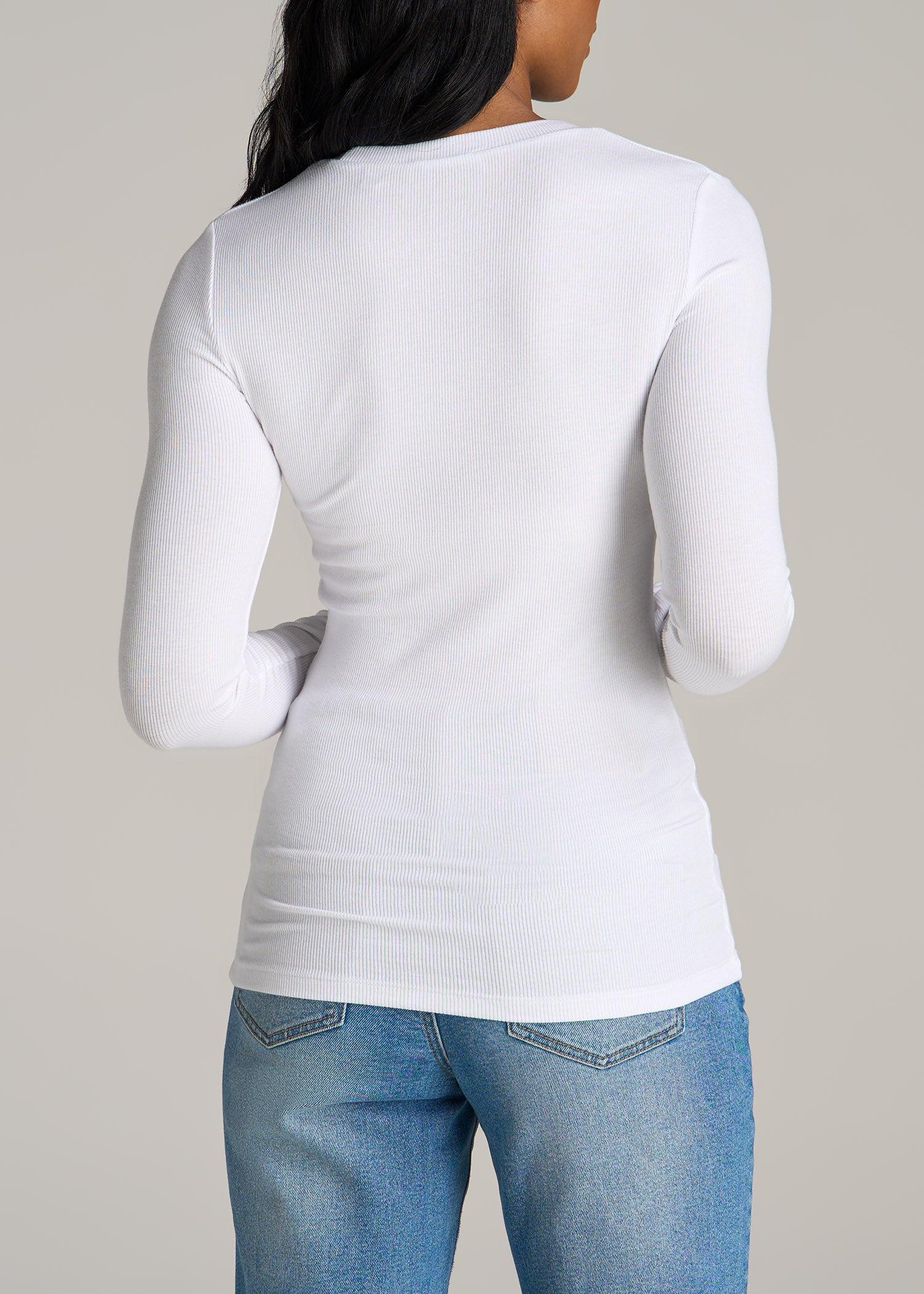 FITTED Ribbed Long Sleeve Tee for Tall Women in White Female Product Image