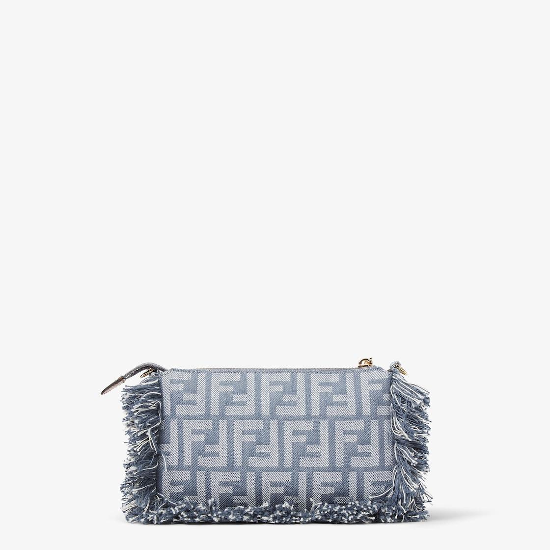 Baguette PouchBlue denim-effect FF jacquard charm pouch with chain Product Image