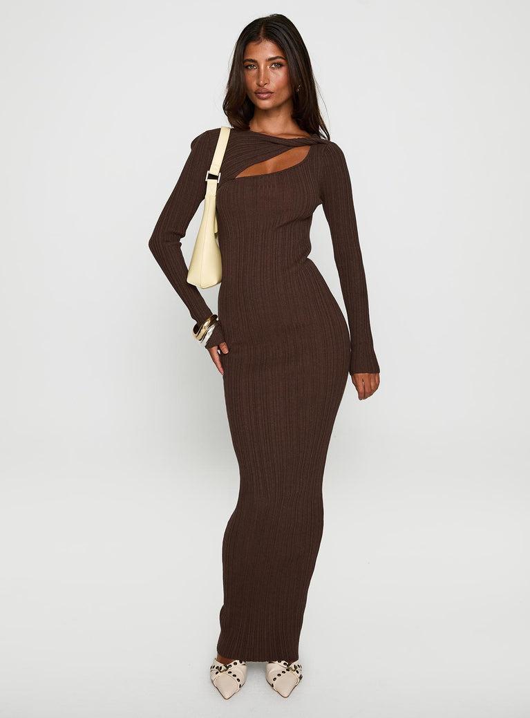 Gyselle Long Sleeve Maxi Dress Brown Product Image