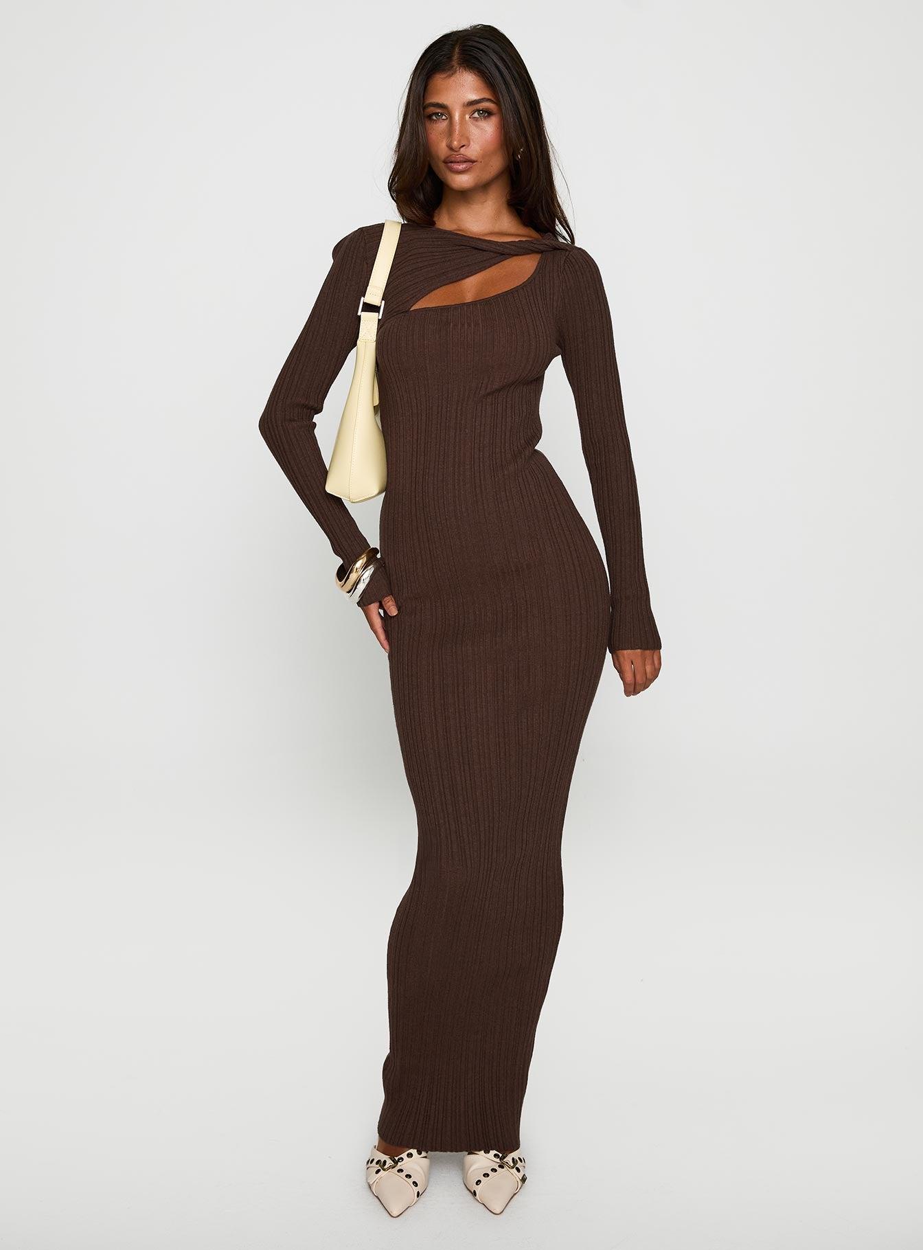 Gyselle Long Sleeve Maxi Dress Brown Product Image