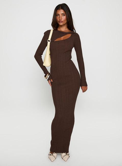 Gyselle Long Sleeve Maxi Dress Brown Product Image