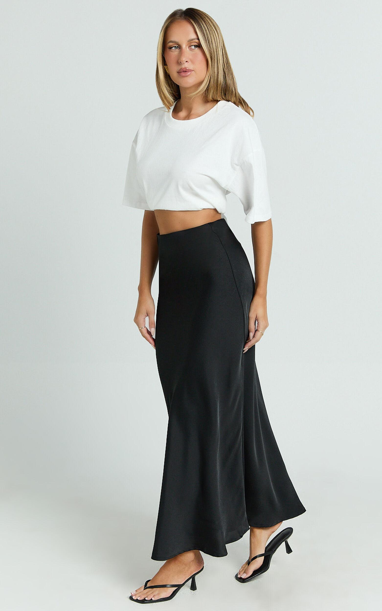 Amari Maxi Skirt - High Waisted Bias Cut Skirt in Black Product Image