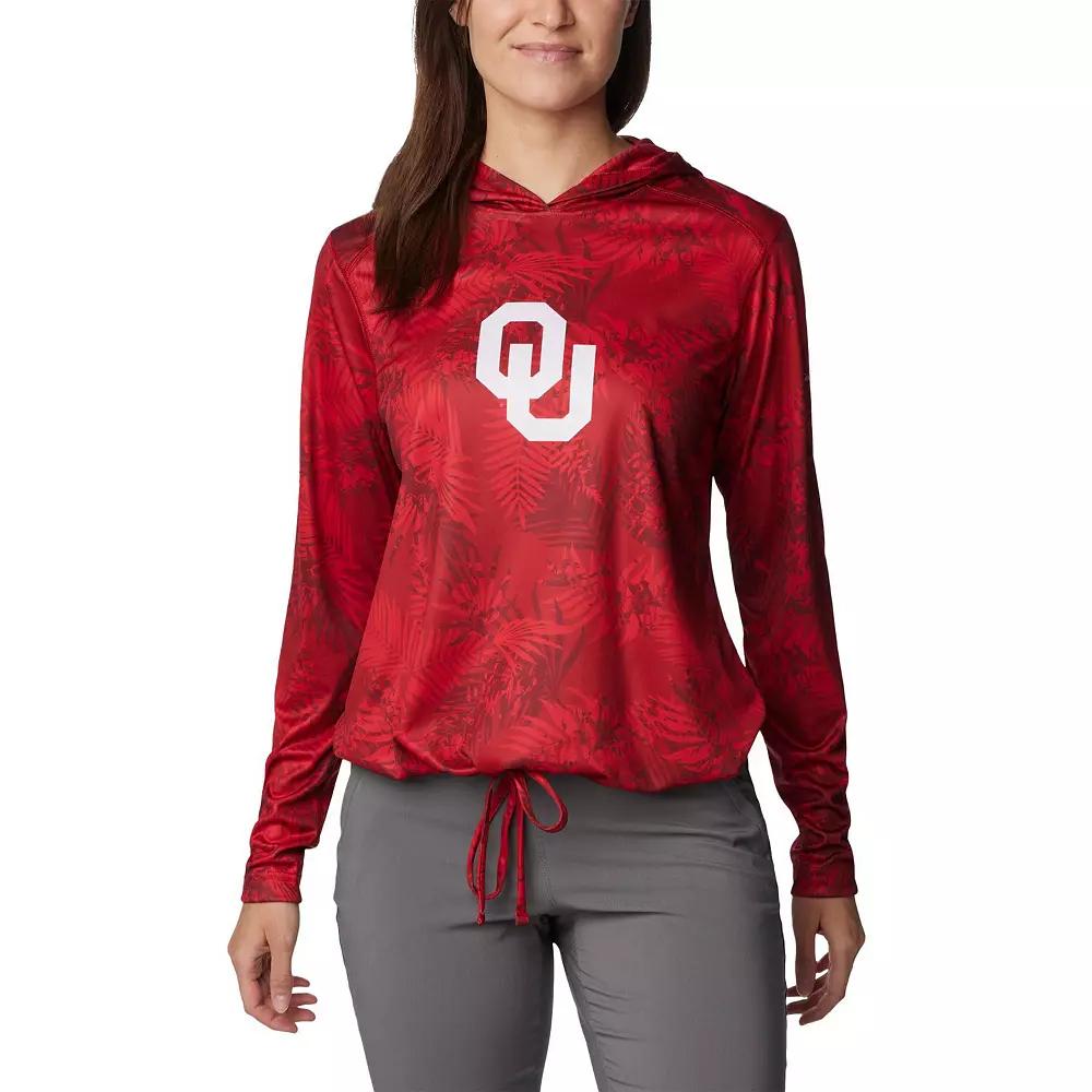 Women's Columbia Crimson Oklahoma Sooners Summerdry Printed Long Sleeve Hoodie T-Shirt,  Product Image