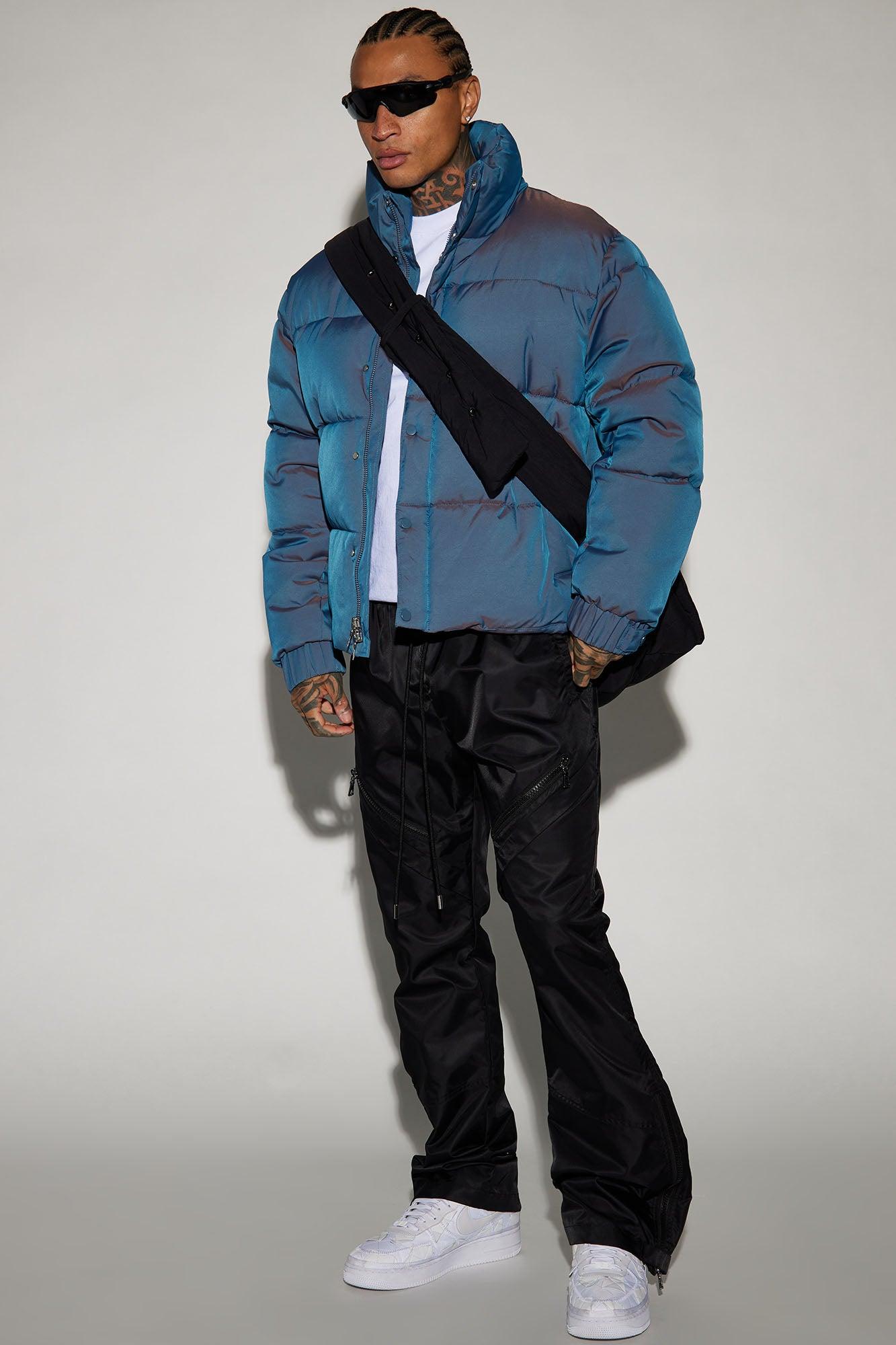 Stormy Iridescent Nylon Cropped Puffer Jacket - Blue Product Image