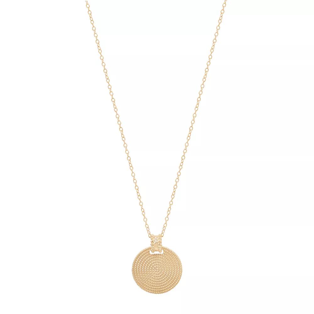 Emberly Gold Tone Textured Circular Long Pendant Necklace, Women's, None Product Image