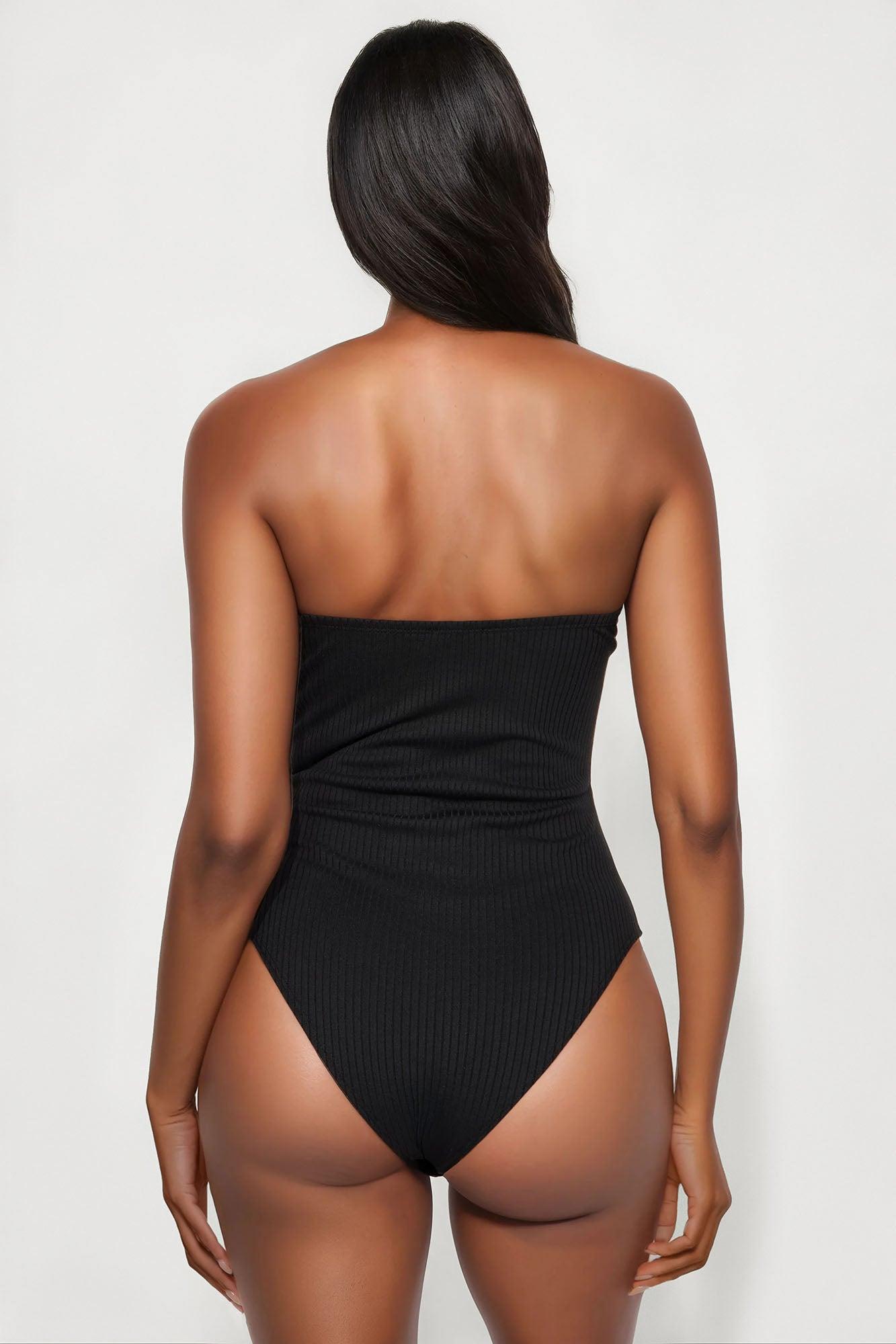 Didi Ribbed Halter Bodysuit - Black Product Image