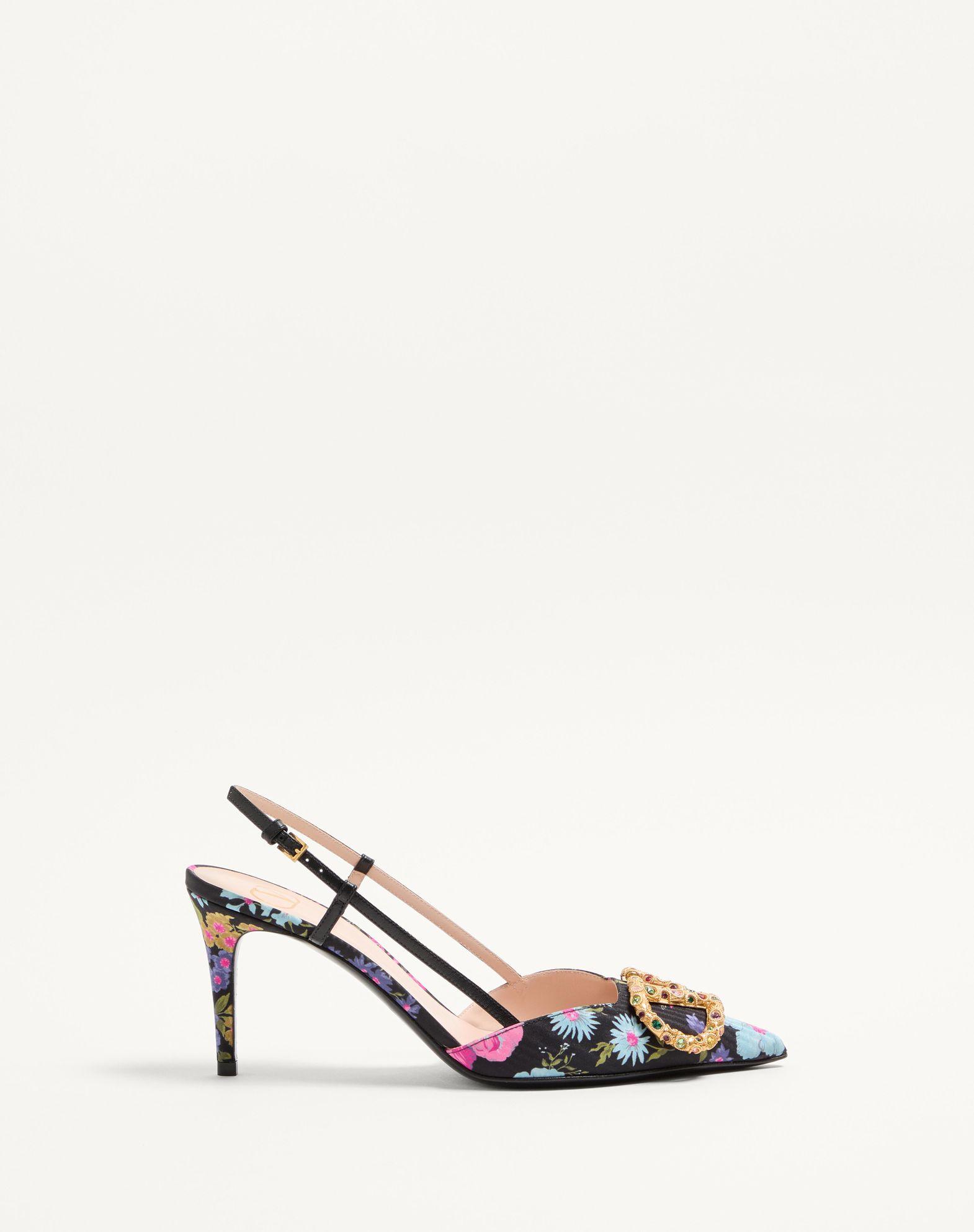 VLogo Signature Slingback Pumps in Papier Floral Moiré Fabric 80mm Product Image