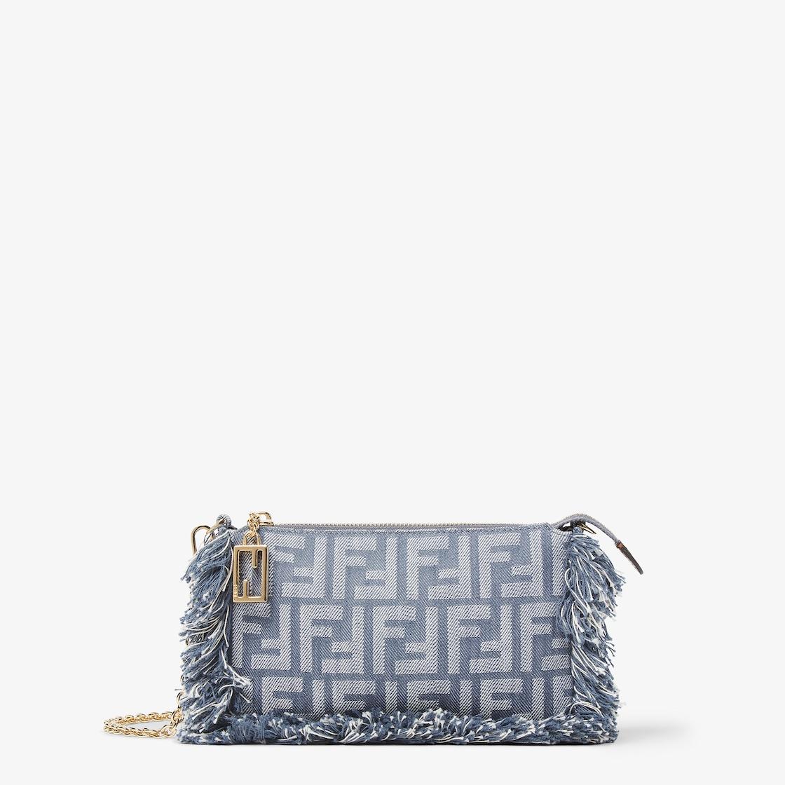 Baguette PouchBlue denim-effect FF jacquard charm pouch with chain Product Image