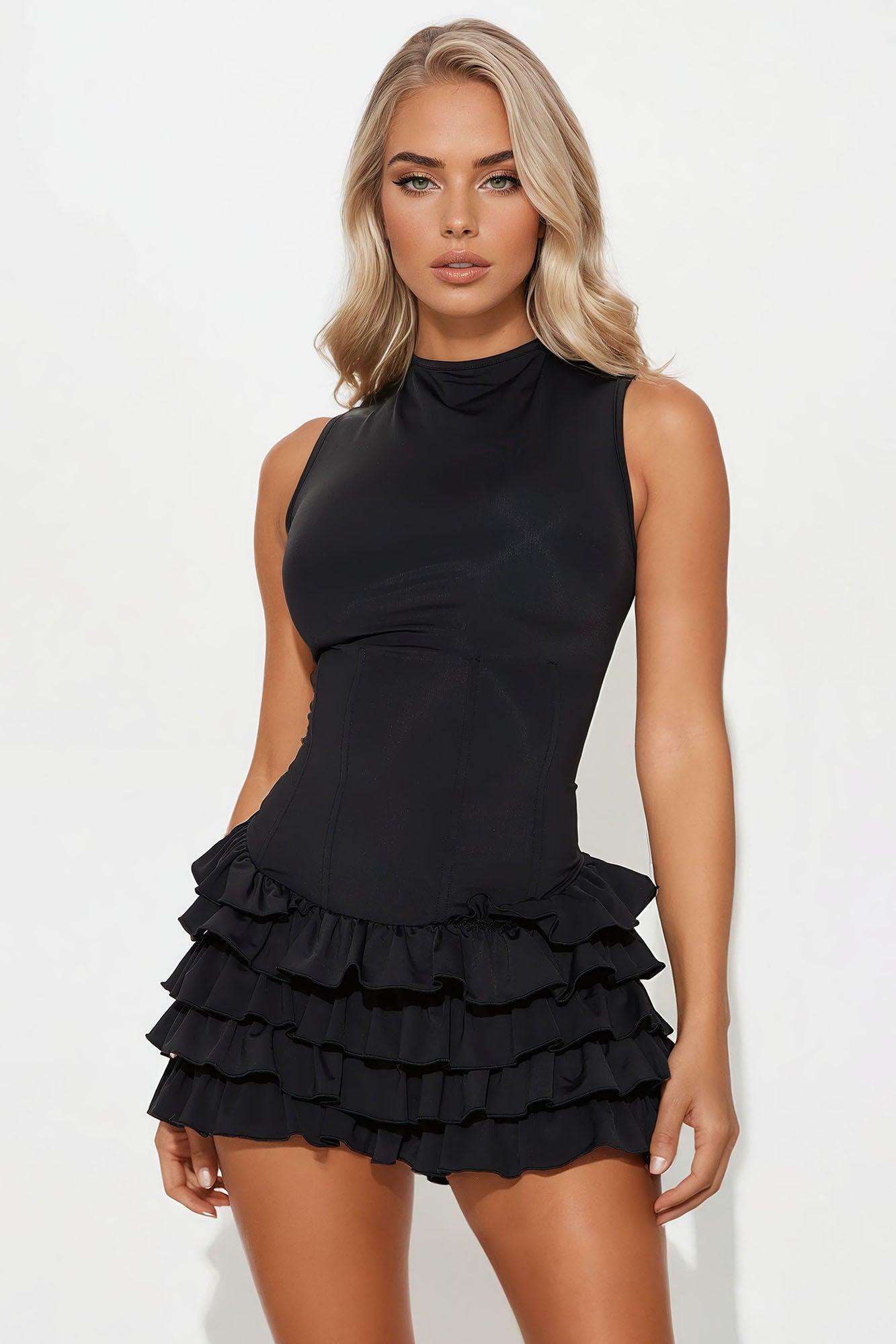 Forever Yours Ruffle Mini Dress - Black Product Image