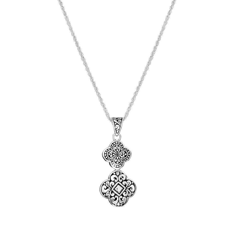Athra NJ Inc Sterling Silver Oxidized Double Filigree Clover Pendant Necklace, Women's, Size: 18" Product Image
