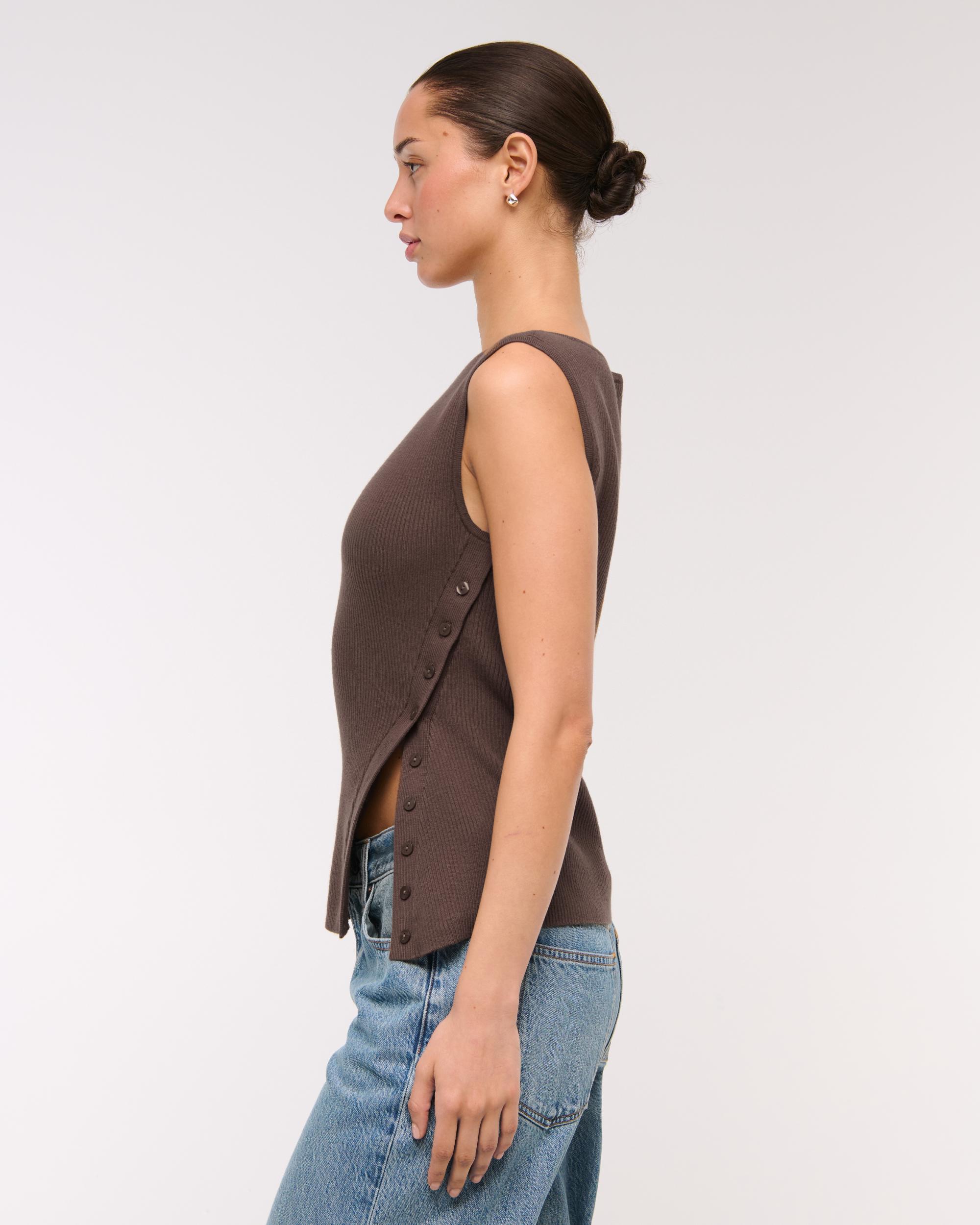 Asymmetrical Button Sweater Tank Product Image