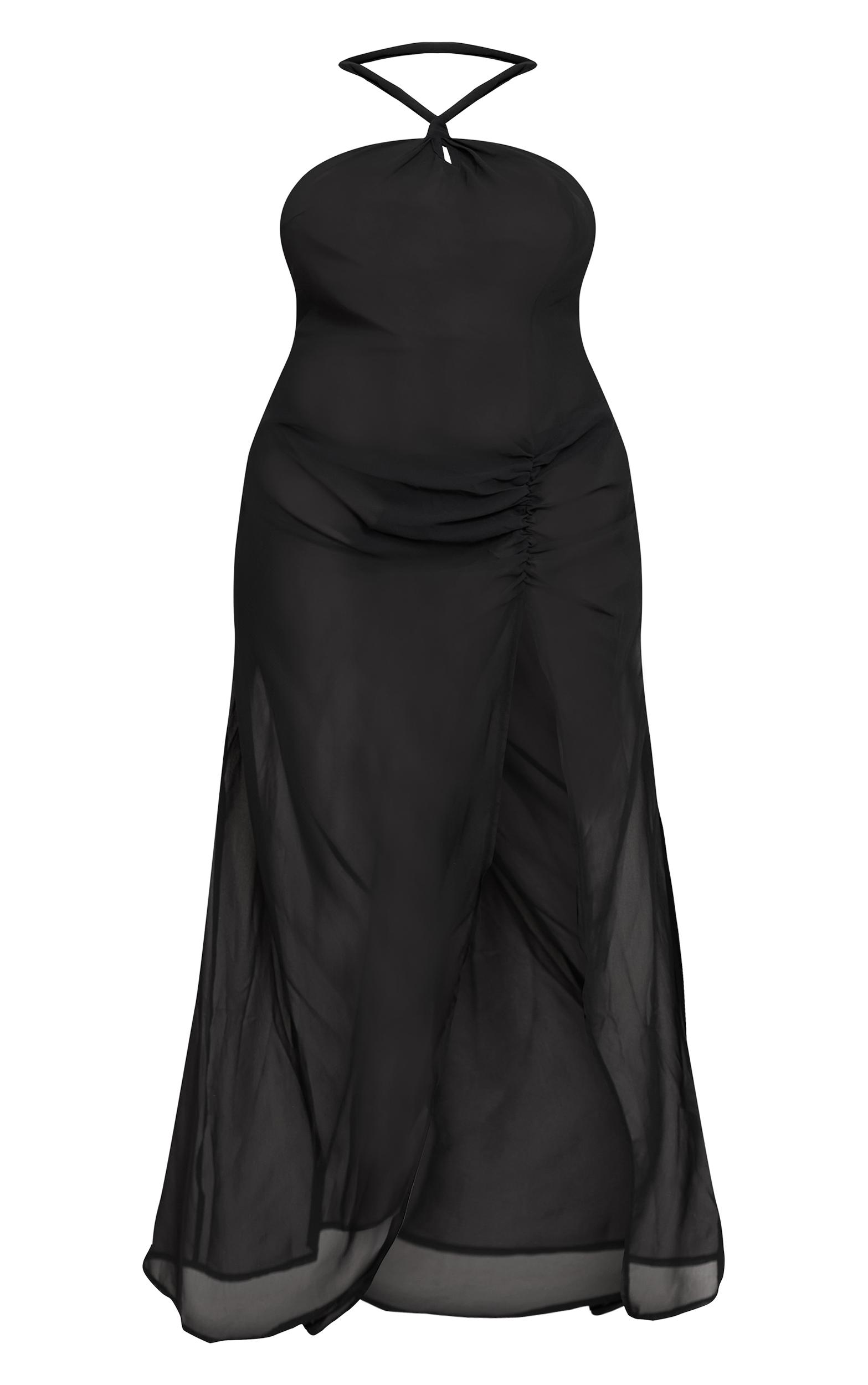 Plus Black Halter Neck Chiffon Maxi Beach Dress Product Image