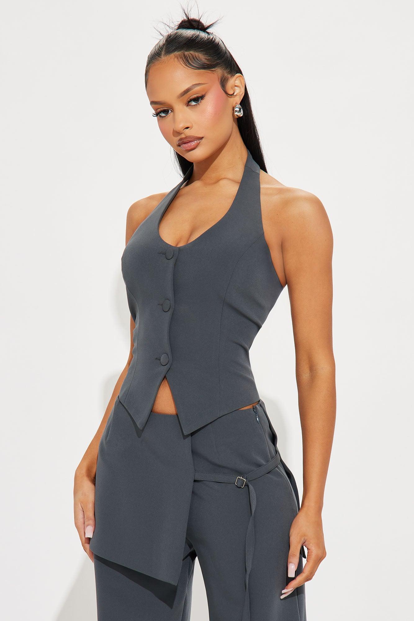Shelly Vest Pant Set - Grey Product Image