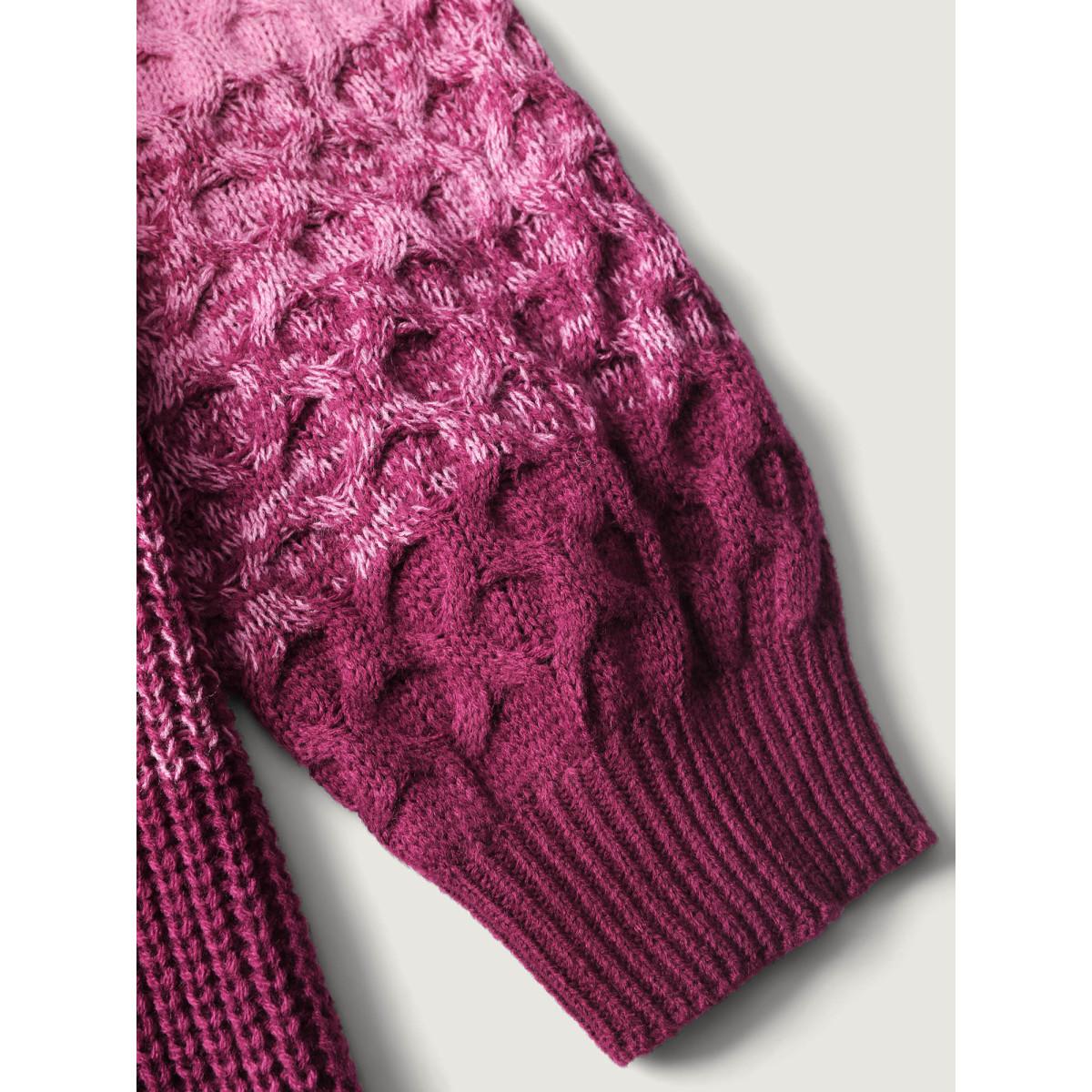 Plus Size Colorblock Textured Folded Collar Knit Cardigan Rosered Women Playful Loose Long Sleeve Casual Cardigans BloomChic 26/4X Product Image