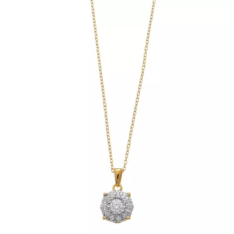 14k Gold Over Silver 1/4 Carat T.W. Diamond Halo Pendant Necklace, Women's, Size: 18", Gold Tone Product Image