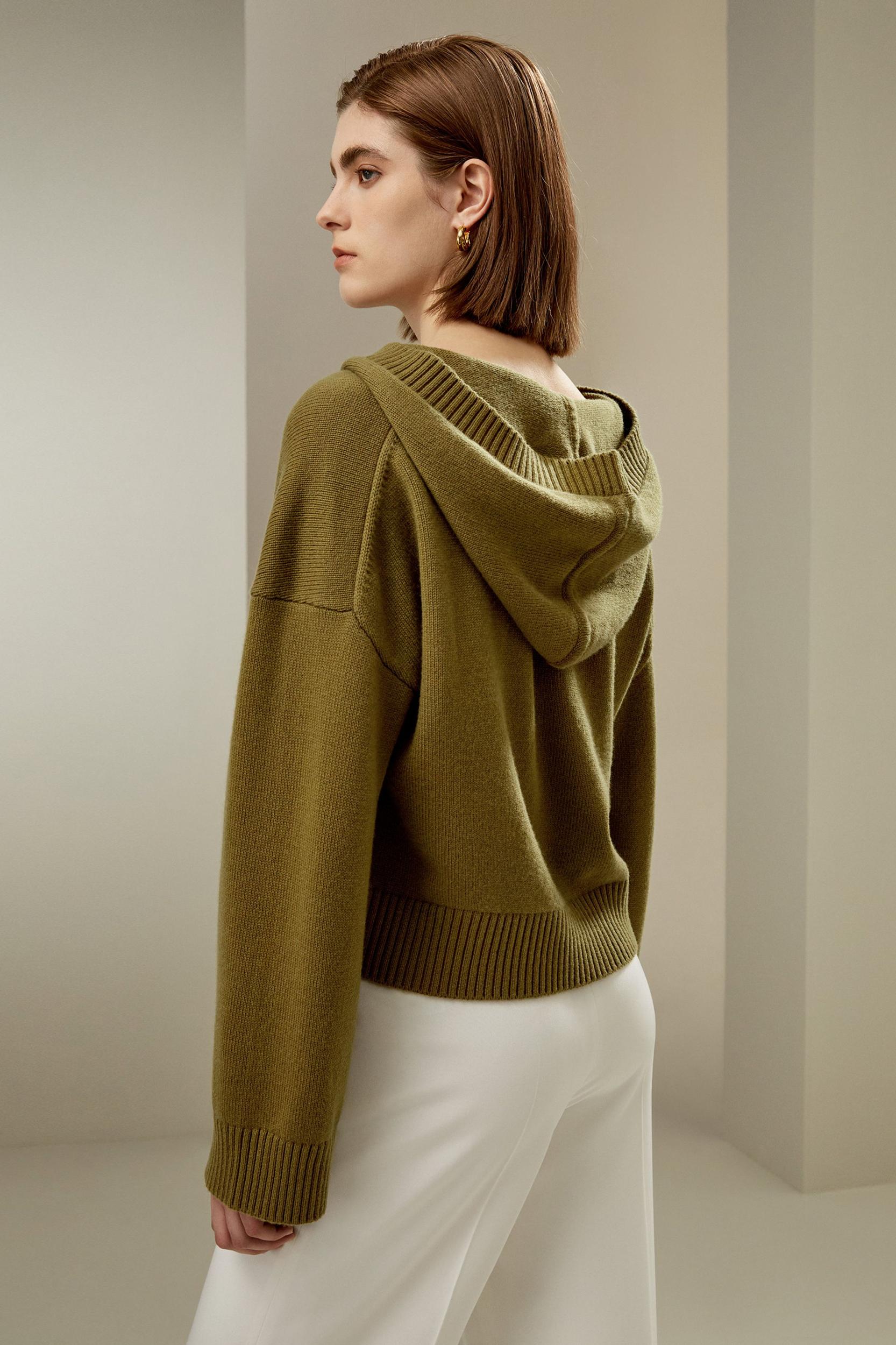 LILYSILK Hooded Cashmere Sweater - for Women - Green Wool Cashmere - Timeless Loose Fit Sweater S Product Image