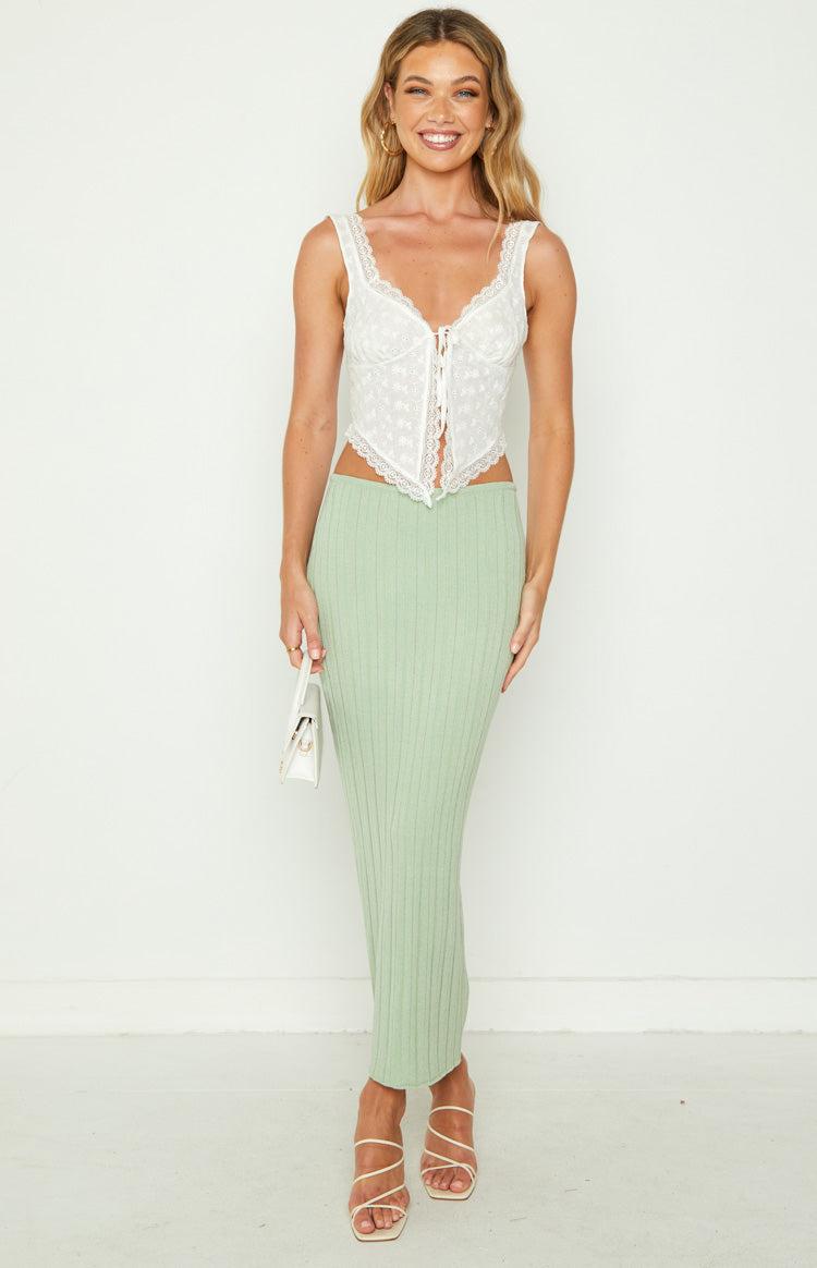 SNDYS Baha Sage Ribbed Midi Skirt Product Image