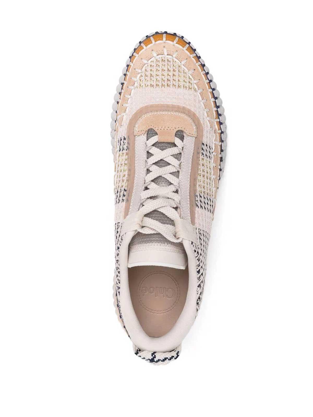 CHLOÉ Nama Embroidered Suede And Recycled-mesh Sneakers In Biscotti Beige Product Image
