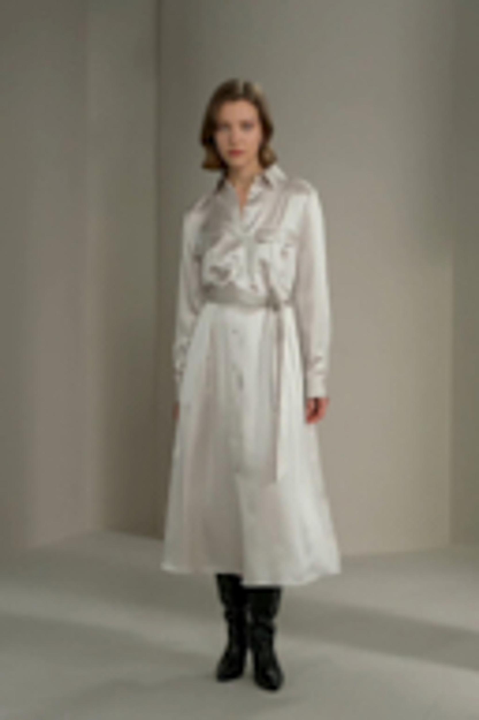 Trench-Style Silk Midi Shirt Dress Product Image