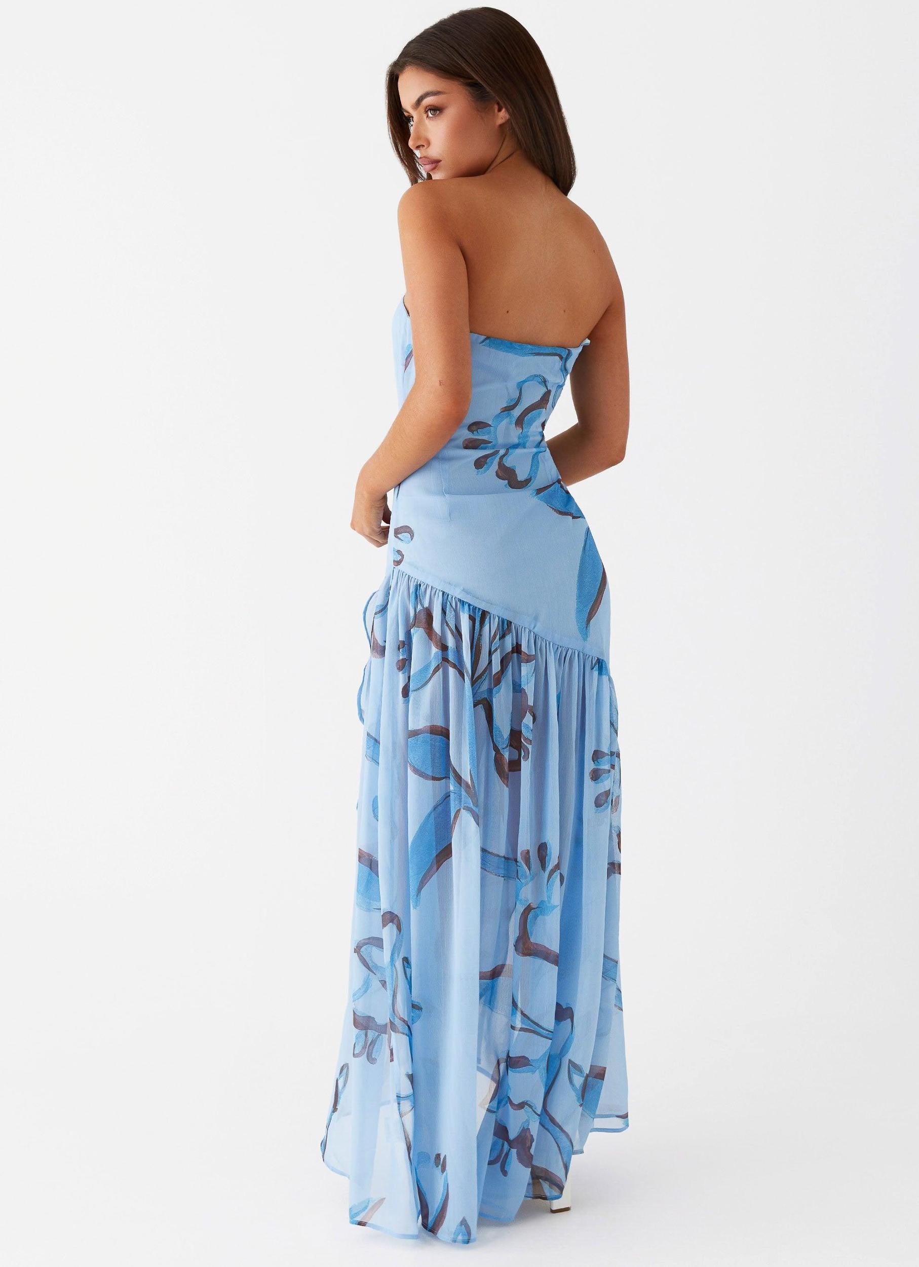 Solaris Strapless Maxi Dress - Blue Floral Product Image