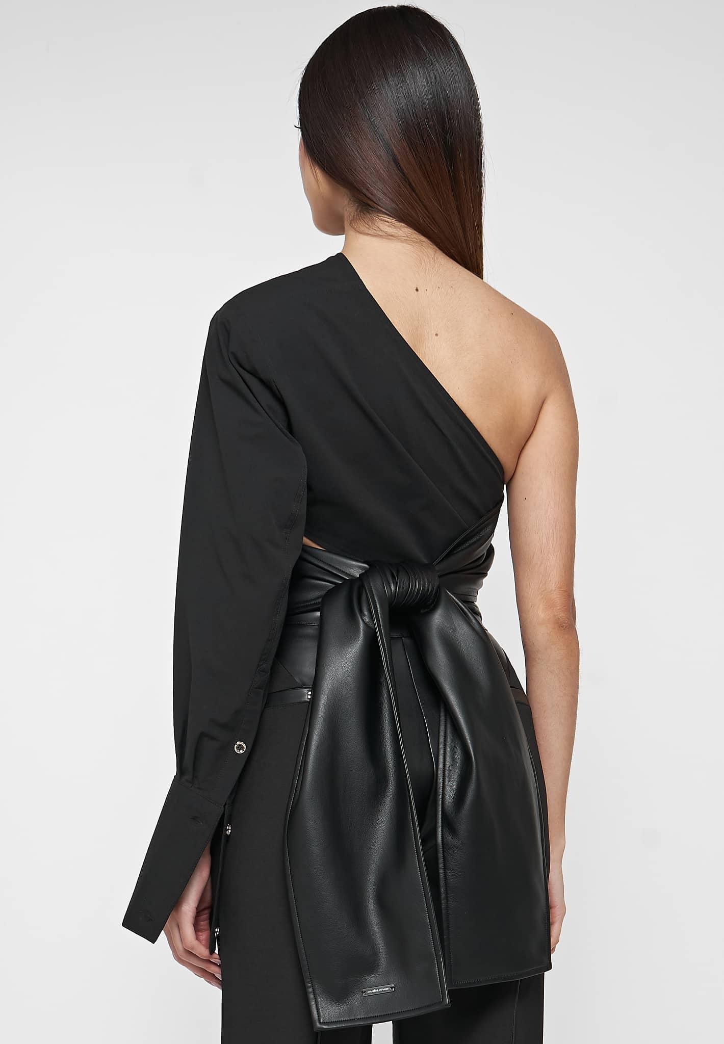 One Sleeve Leather Wrap Top - Black Female Product Image