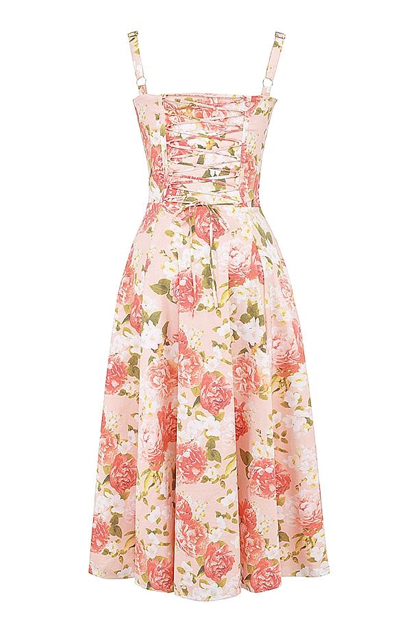 Carmen  pink peony print cotton bustier sundress Product Image