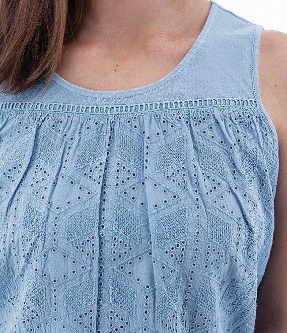 Aventura Shelle Schiffli Organic Cotton Embroidered Eyelet Scoop Neck Ladder Lace Trim Tank Top Product Image