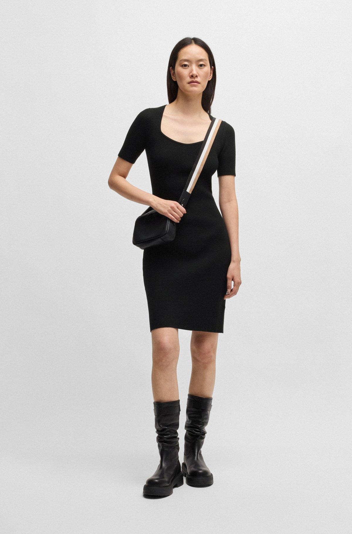 BOSS - Slim-fit dress in ribbed stretch fabric - Black Product Image