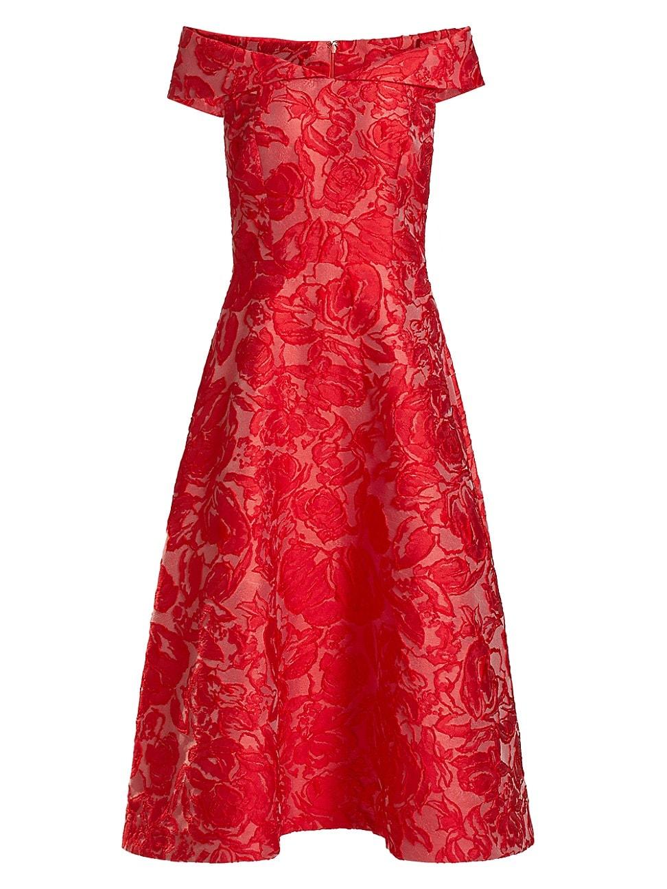 Womens Floral Jacquard Off-The-Shoulder Cocktail Dress Product Image