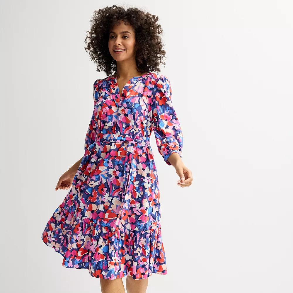 Women's Sonoma Goods For Life® Tie-Waist Midi Dress, Size: XXL, Blue Pink Floral Product Image