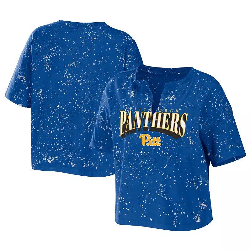 Women's WEAR by Erin Andrews Royal Pitt Panthers Bleach Wash Splatter Notch Neck T-Shirt,  Product Image